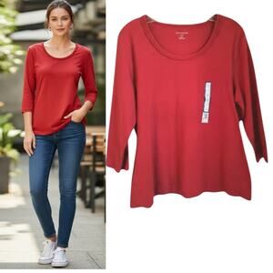 Croft & Barrow XL Red Ochre Top NWT Lng Sleeve Jersey Knit Soft Stretch Pullover
